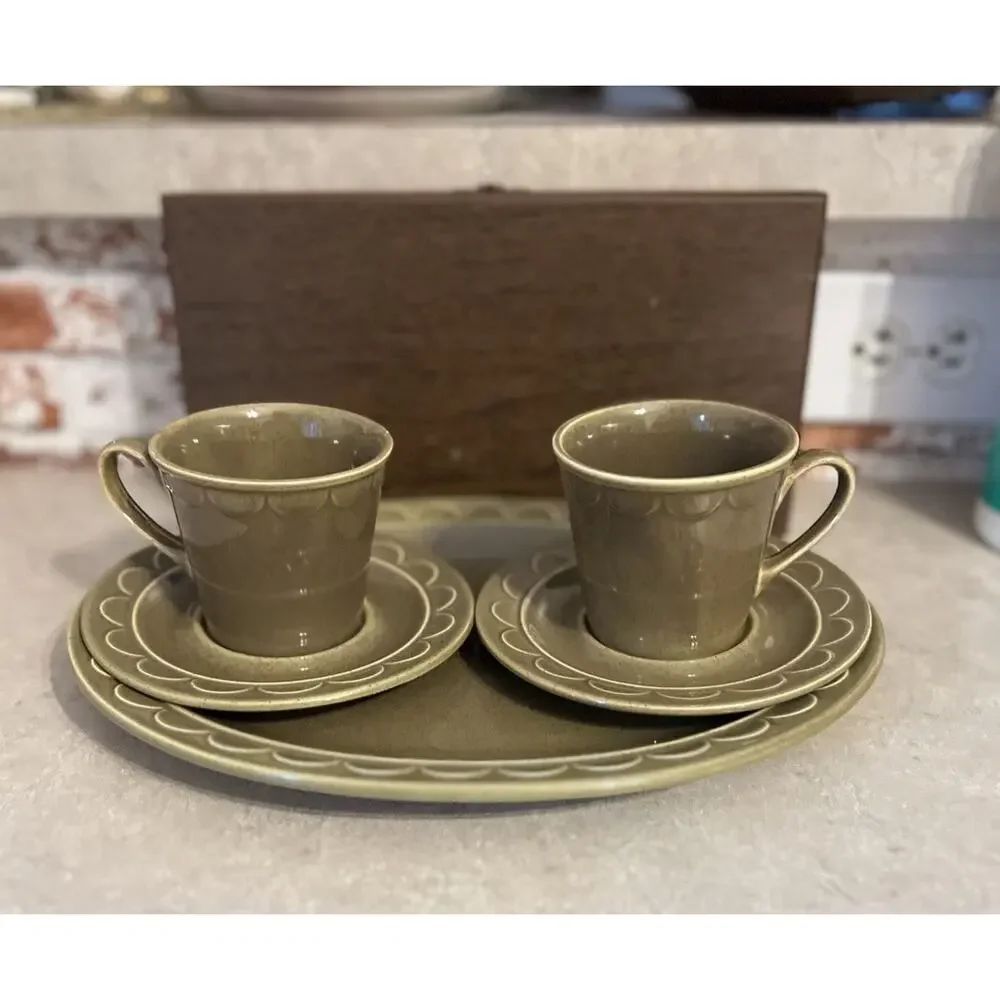 MCM‎ 70s Homer Laughlin Sheffield Granada Tray & Tea Cup Set Groovy Party Decor